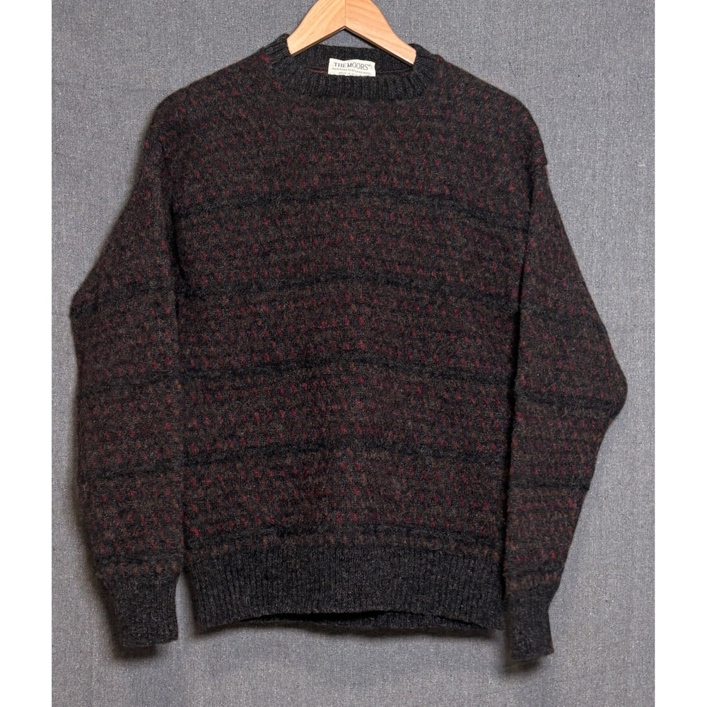 Vintage The Moors Lord Jeff Shetland Wool Sweater Mens Large Grey Burgundy USA